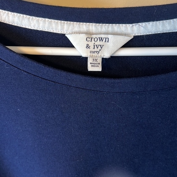 Crown & Ivy Curve Short Sleeved Top Navy Blue And White Cotton Modal Size 3X - Picture 6 of 12